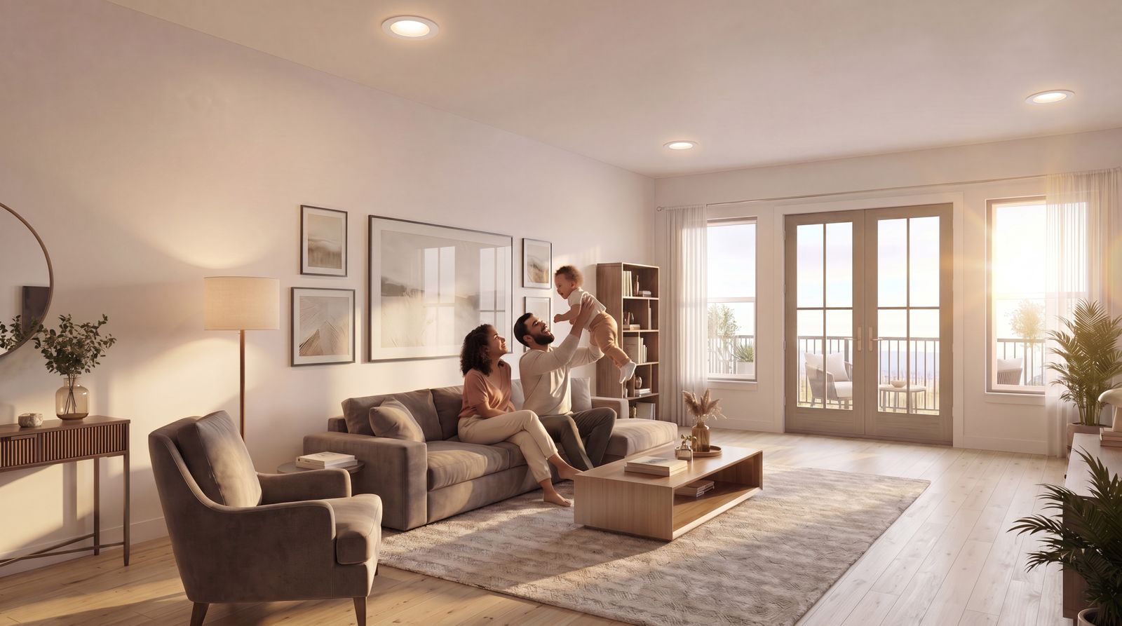 The living room at dusk